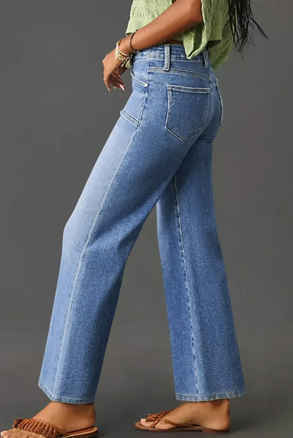 Beau Blue Loose Straight Leg Cropped High Waist Jeans - Sweet Fashion Wholesale