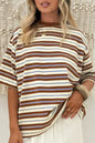 Brown Stripe Womens Casual Oversized Tee - Sweet Fashion Wholesale