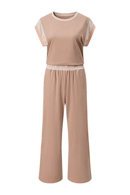 Dark Green Color Block Detail Casual Two-piece Set - Sweet Fashion Wholesale