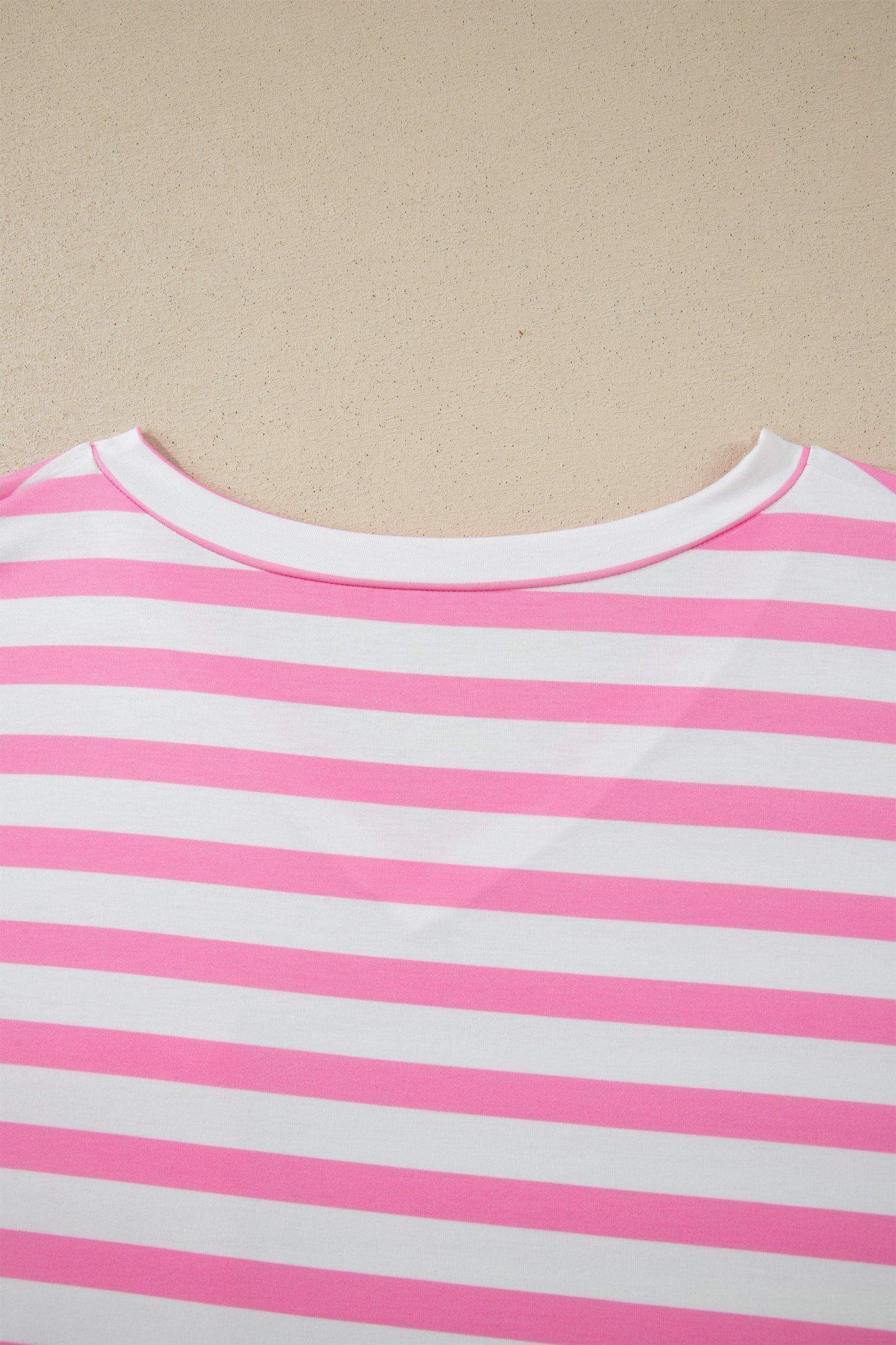 Pink Stripe Colorblock Patched Pocket V Neck Plus Size Tee - Sweet Fashion Wholesale