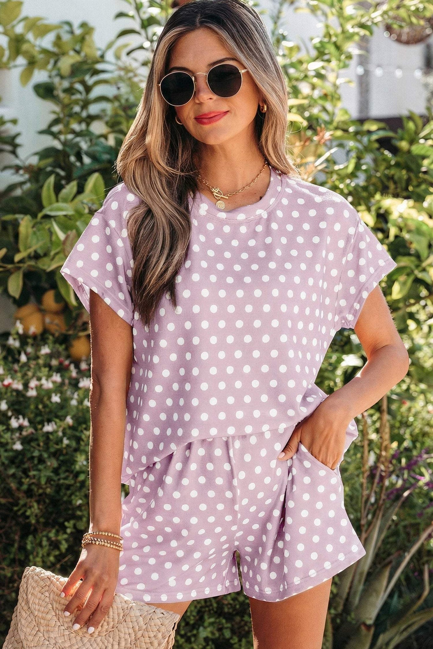 Pink Polka Dot Print Short Set