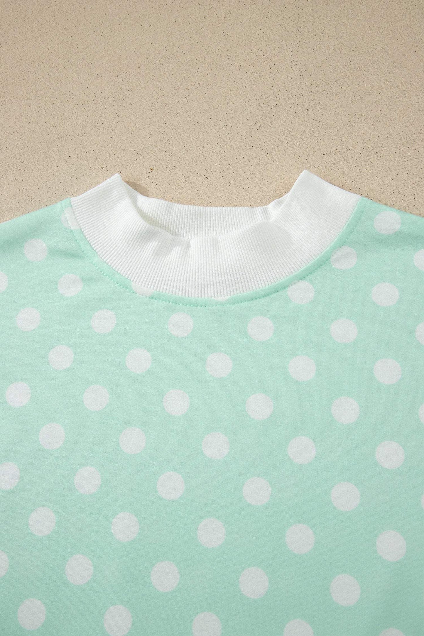 Green Polka Dot Print Color Block Trim Mock Neck Short Set