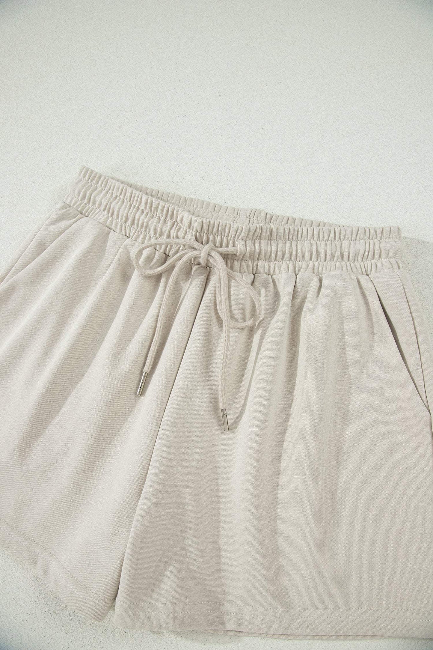 Smoke Gray Solid Color Puffy Loose Top Drawstring Shorts 2pcs Outfit