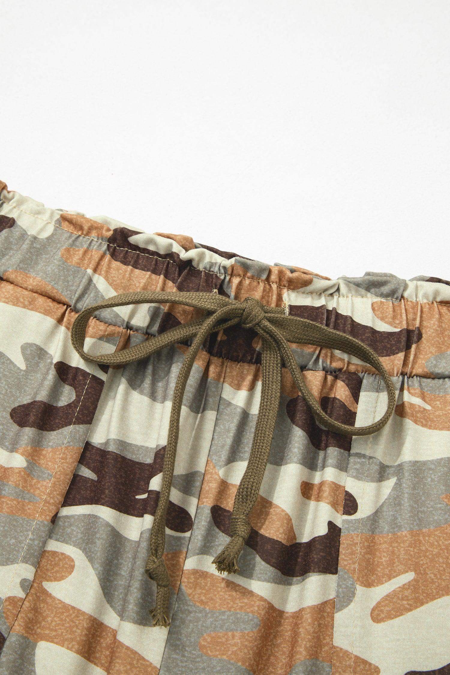 Green Camouflage Printed Drawstring Elastic Waist Jogger Pants - Sweet Fashion Wholesale