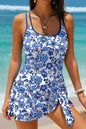 Sky Blue Crossed Back Floral Print Asymmetric Knot Side One Piece Swimsuit - Sweet Fashion Wholesale
