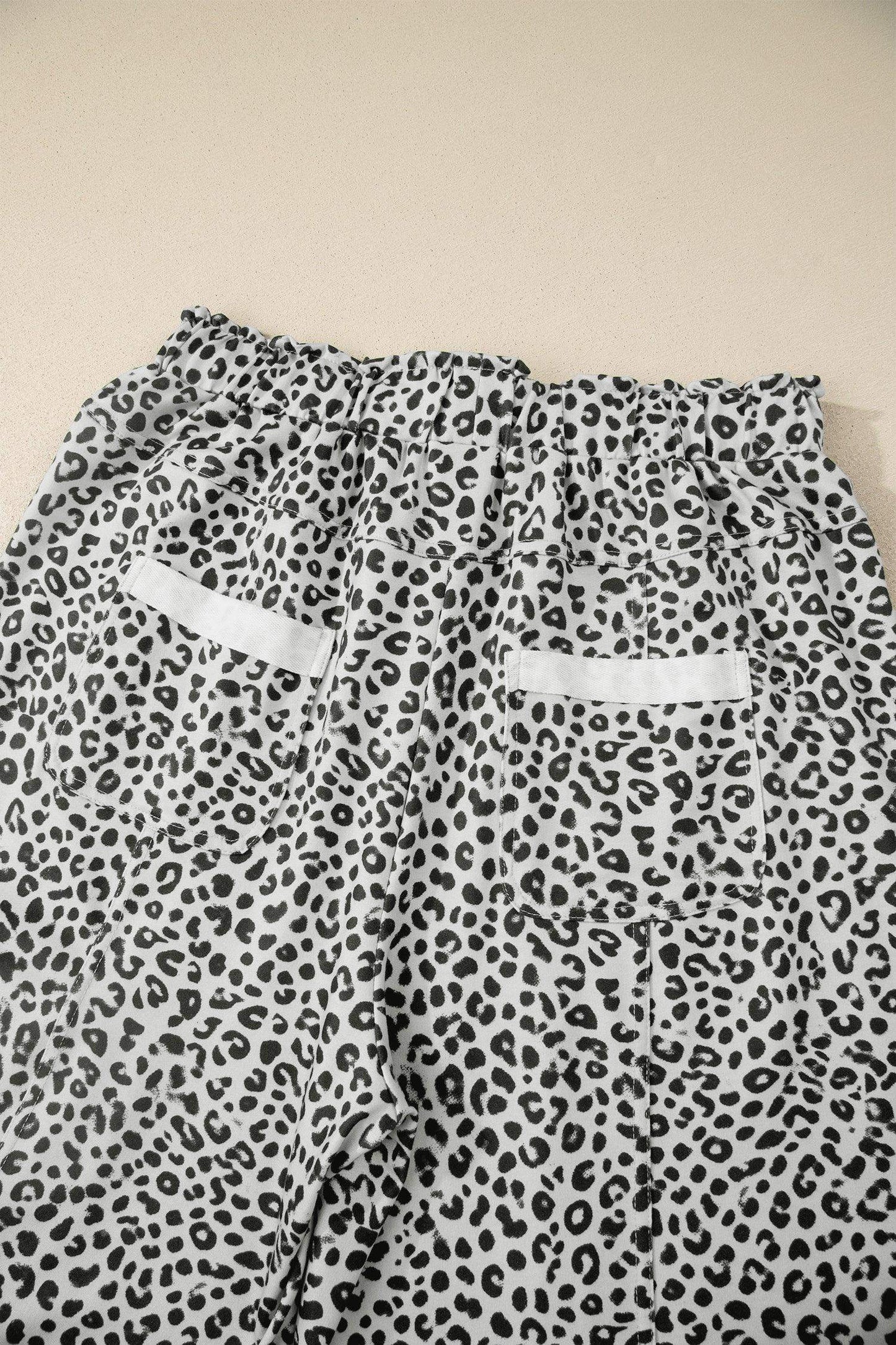Khaki Animal Print Wide Leg Terry Knit Pants - Sweet Fashion Wholesale