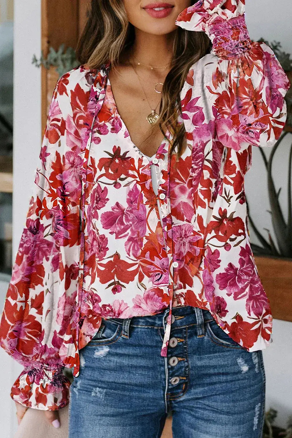 Blue Cakewalk Floral Smocked Blouse - Sweet Fashion Wholesale