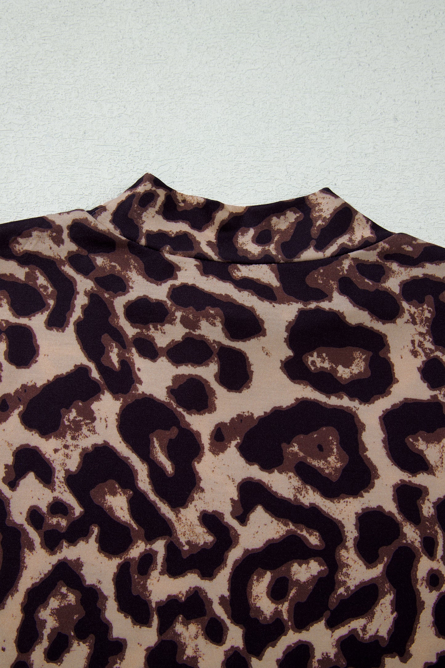 Khaki Leopard High Neck Long Sleeve Western Slim Top