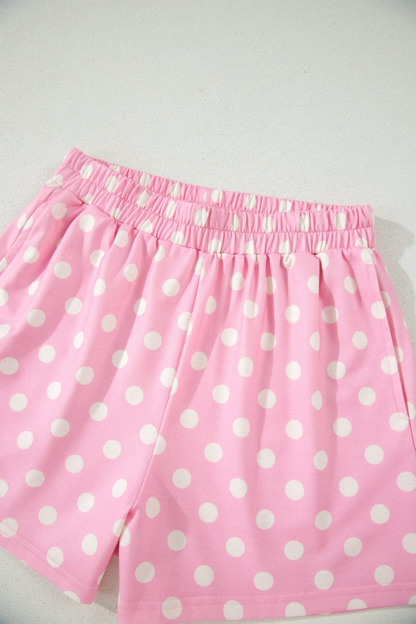 Green Polka Dot Print Color Block Trim Mock Neck Short Set