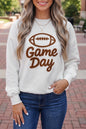 White Embroidered Slogan Game Day Rugby Pattern Crewneck Sweatshirt