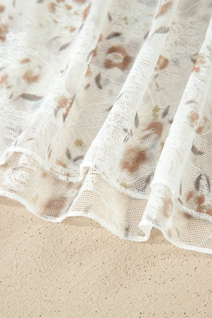 White Mock Neck Short Sleeve Floral Mesh Top - Sweet Fashion Wholesale