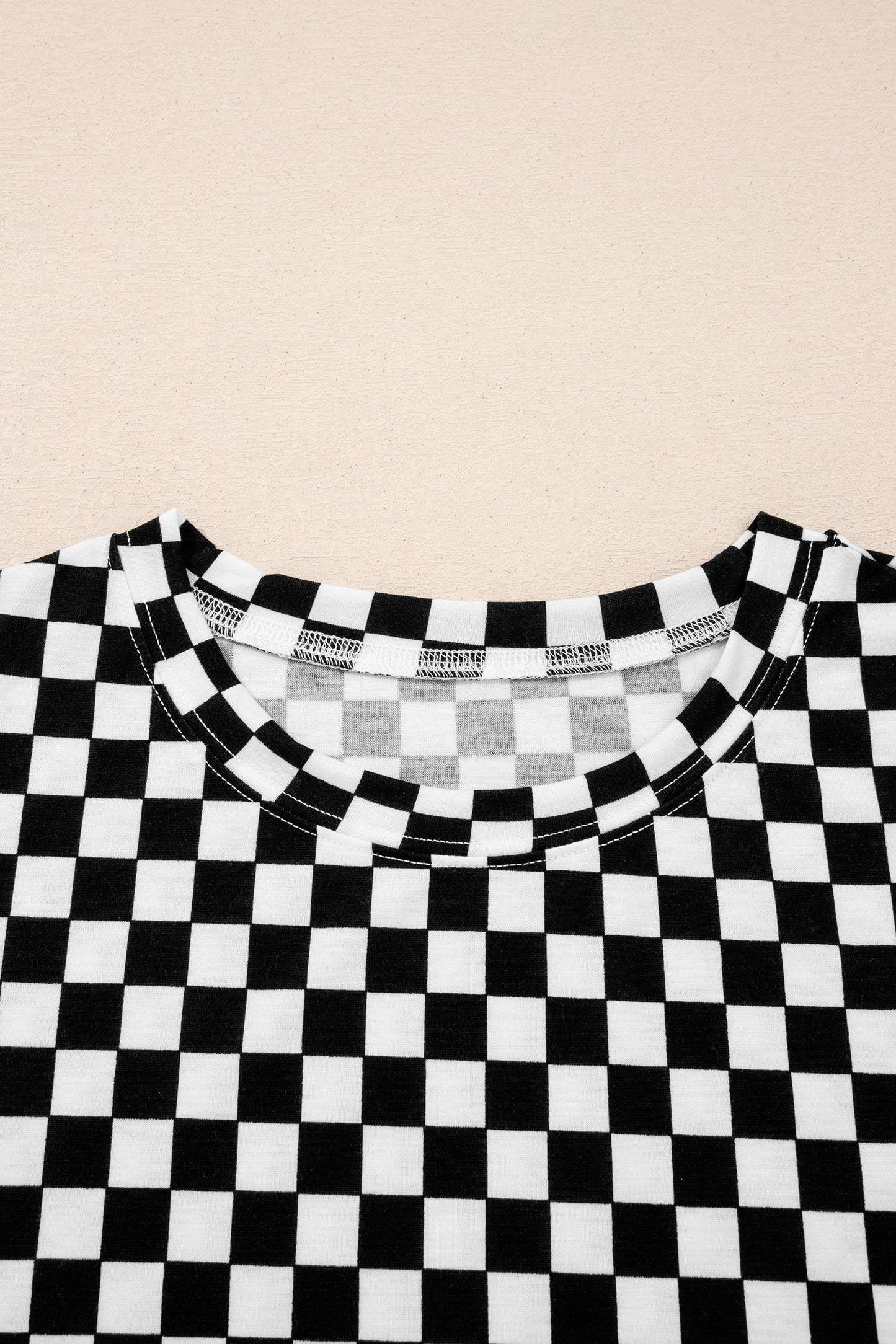 Black Checkered Print Half Sleeve Tee 2pcs Lounge Pant Set