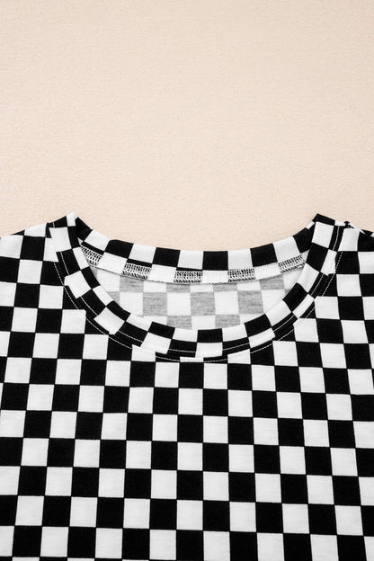 Black Checkered Print Half Sleeve Tee 2pcs Lounge Pant Set