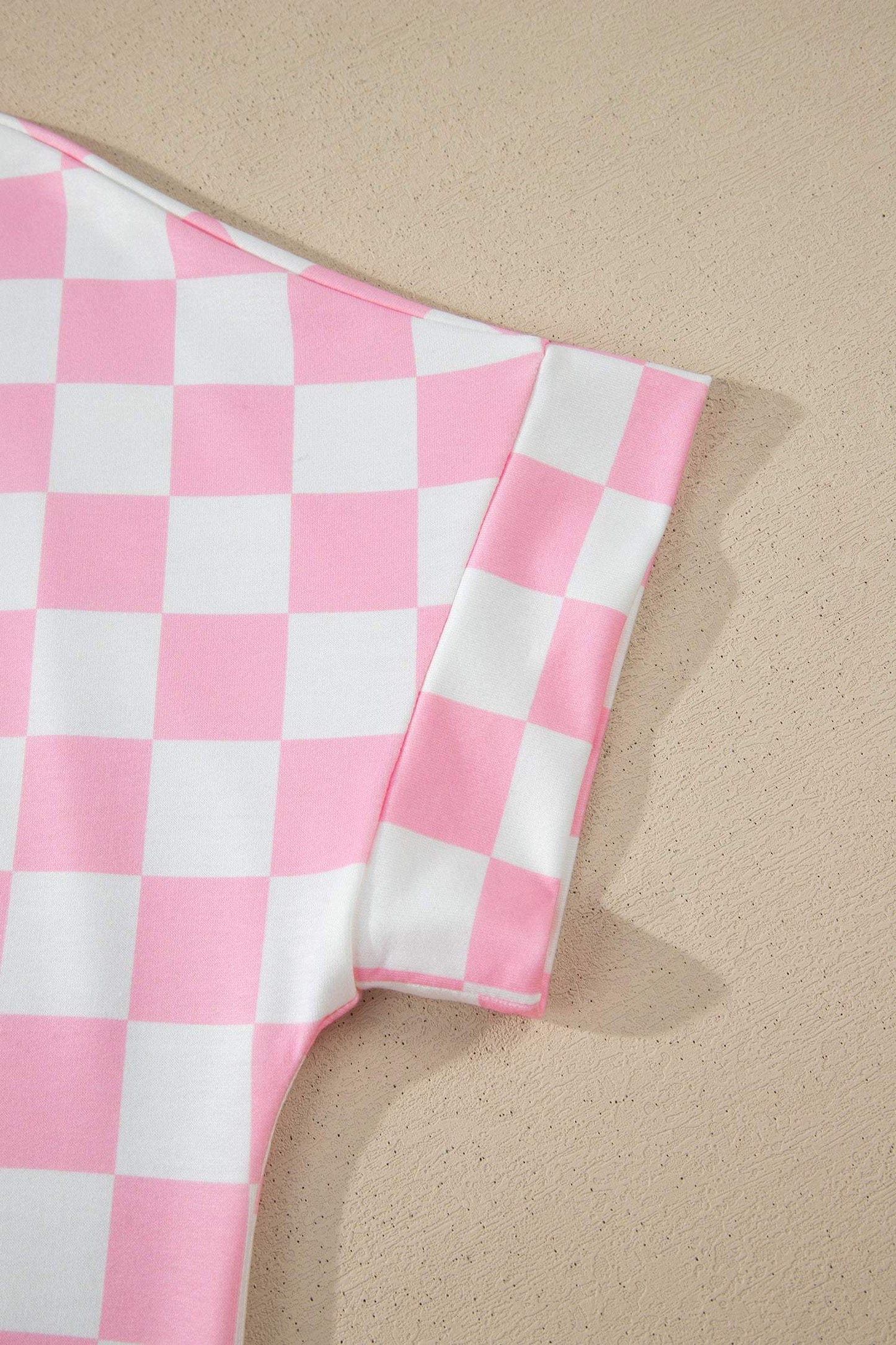 Black Checkered Print Color Block Trim Mock Neck Short Set