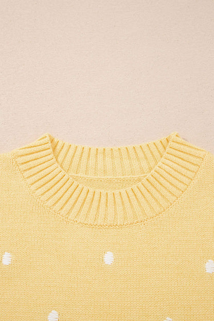 Yellow Cream Elegant Polka Dot Bubble Short Sleeve Sweater