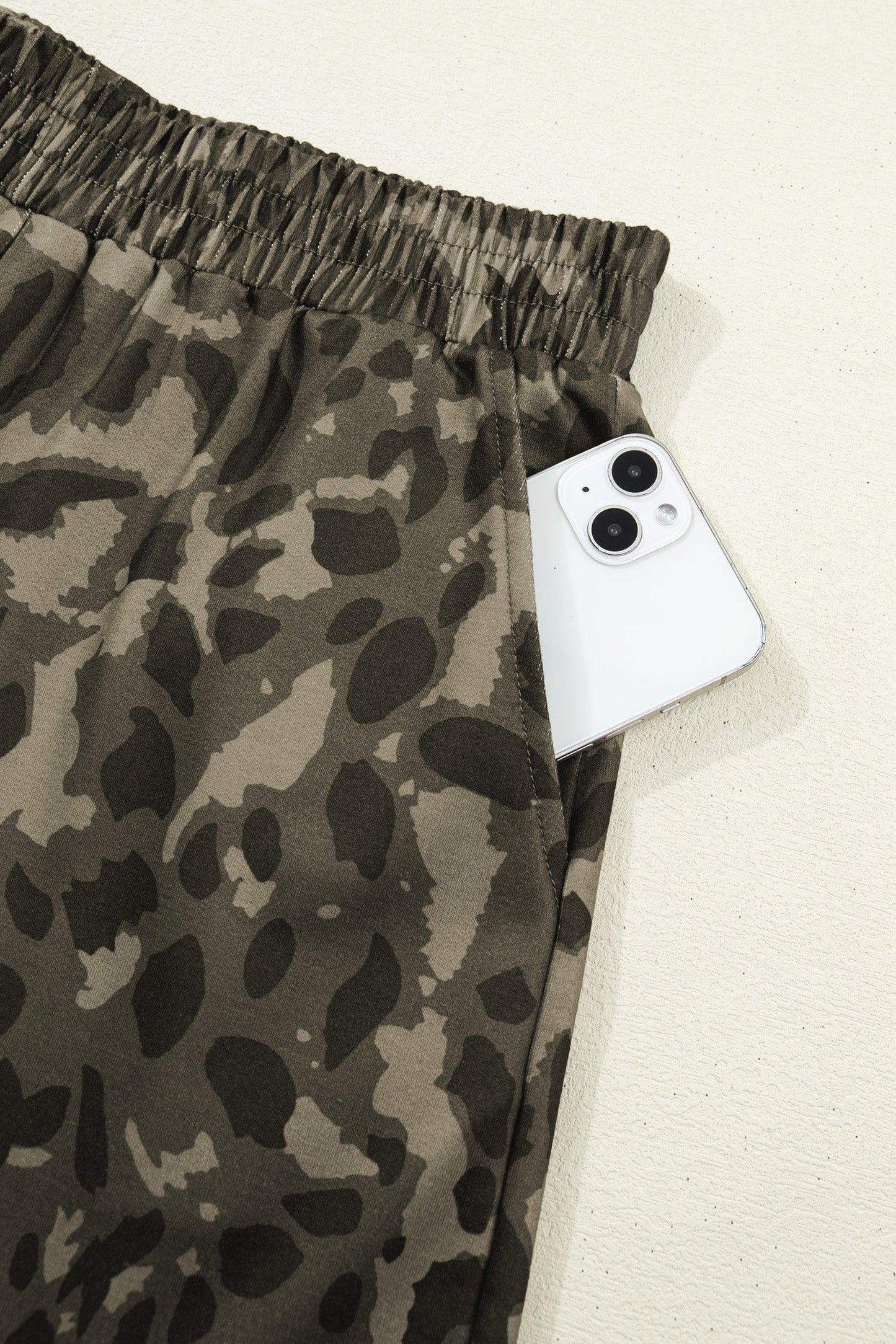 Brown Leopard Print Crew Neck Short Set - Sweet Fashion Wholesale