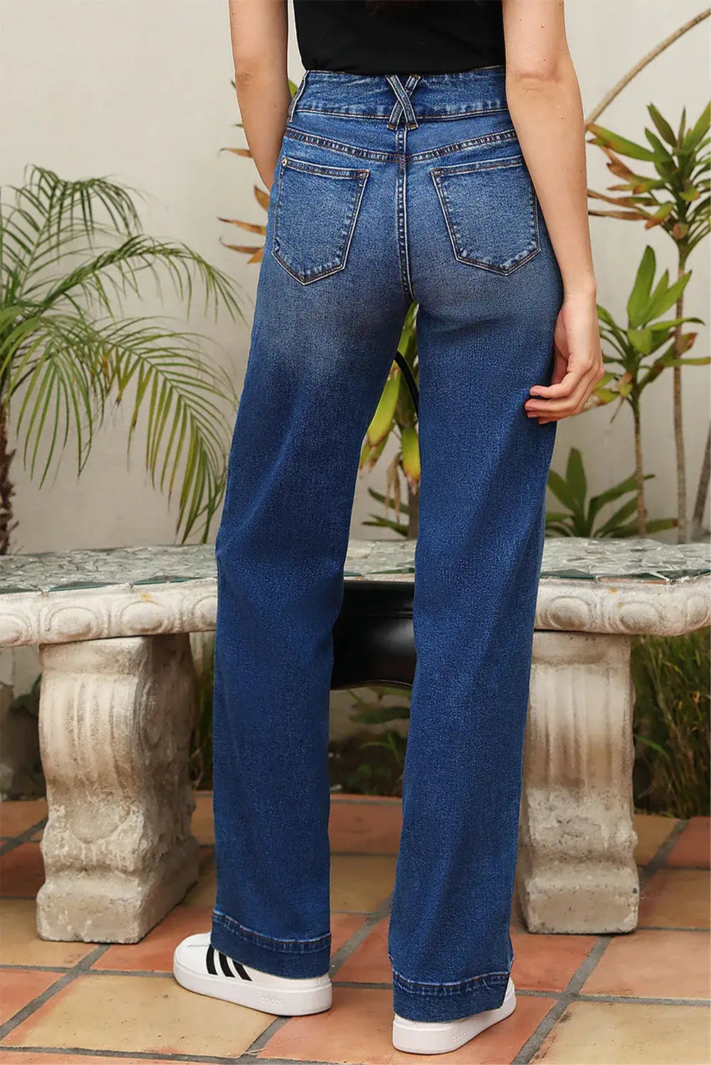 Sky Blue Double Button Zip Fly Straight Leg Jeans - Sweet Fashion Wholesale
