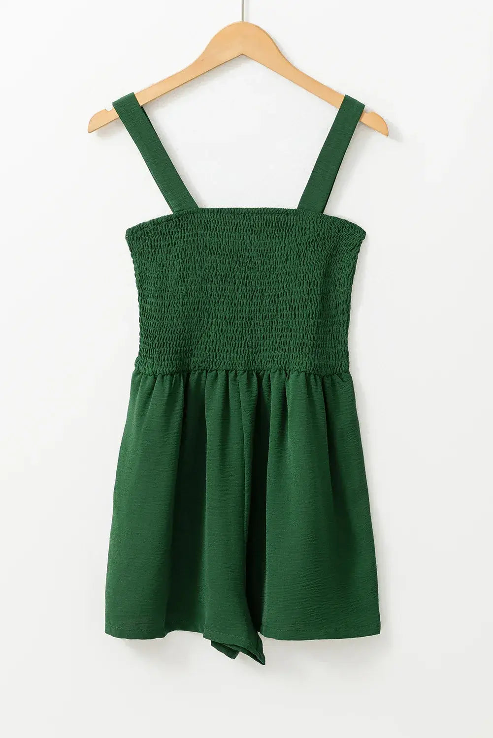 Green Casual Pocketed Smocked Sleeveless Romper - Sweet Fashion Wholesale