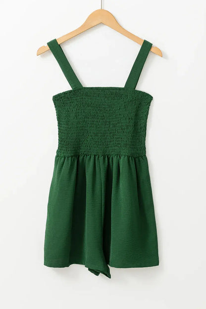 Green Casual Pocketed Smocked Sleeveless Romper - Sweet Fashion Wholesale