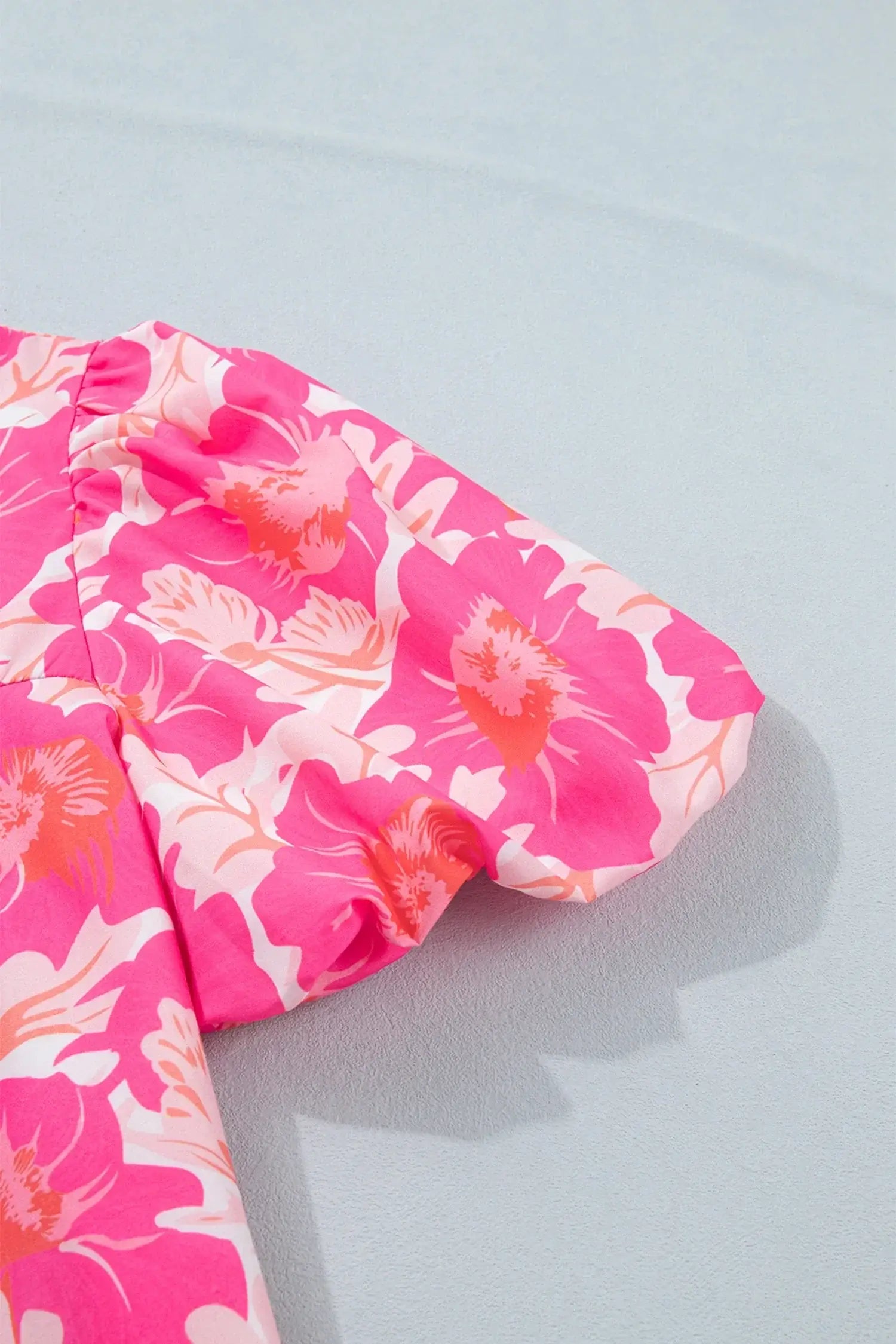 Pink Short Bubble Sleeve Summer Floral Blouse - Sweet Fashion Wholesale