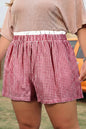 Red Contrast Trim Plaid Print Plus Size Shorts - Sweet Fashion Wholesale
