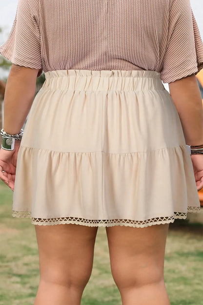 Navy Blue Plus Size Frilled Elastic Waist Lace Trim Boho Ruffled Shorts - Sweet Fashion Wholesale