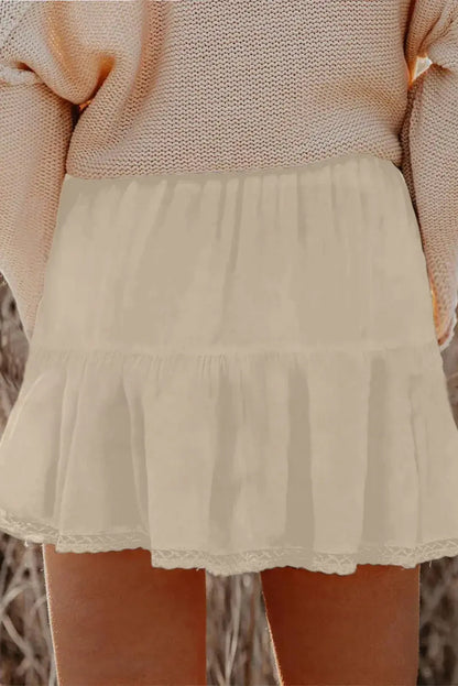 Navy Blue Plus Size Frilled Elastic Waist Lace Trim Boho Ruffled Shorts - Sweet Fashion Wholesale
