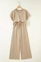 Clearly Aqua Solid Color Loose Tee Drawstring Wide Leg Pants 2pcs Outfit - Sweet Fashion Wholesale