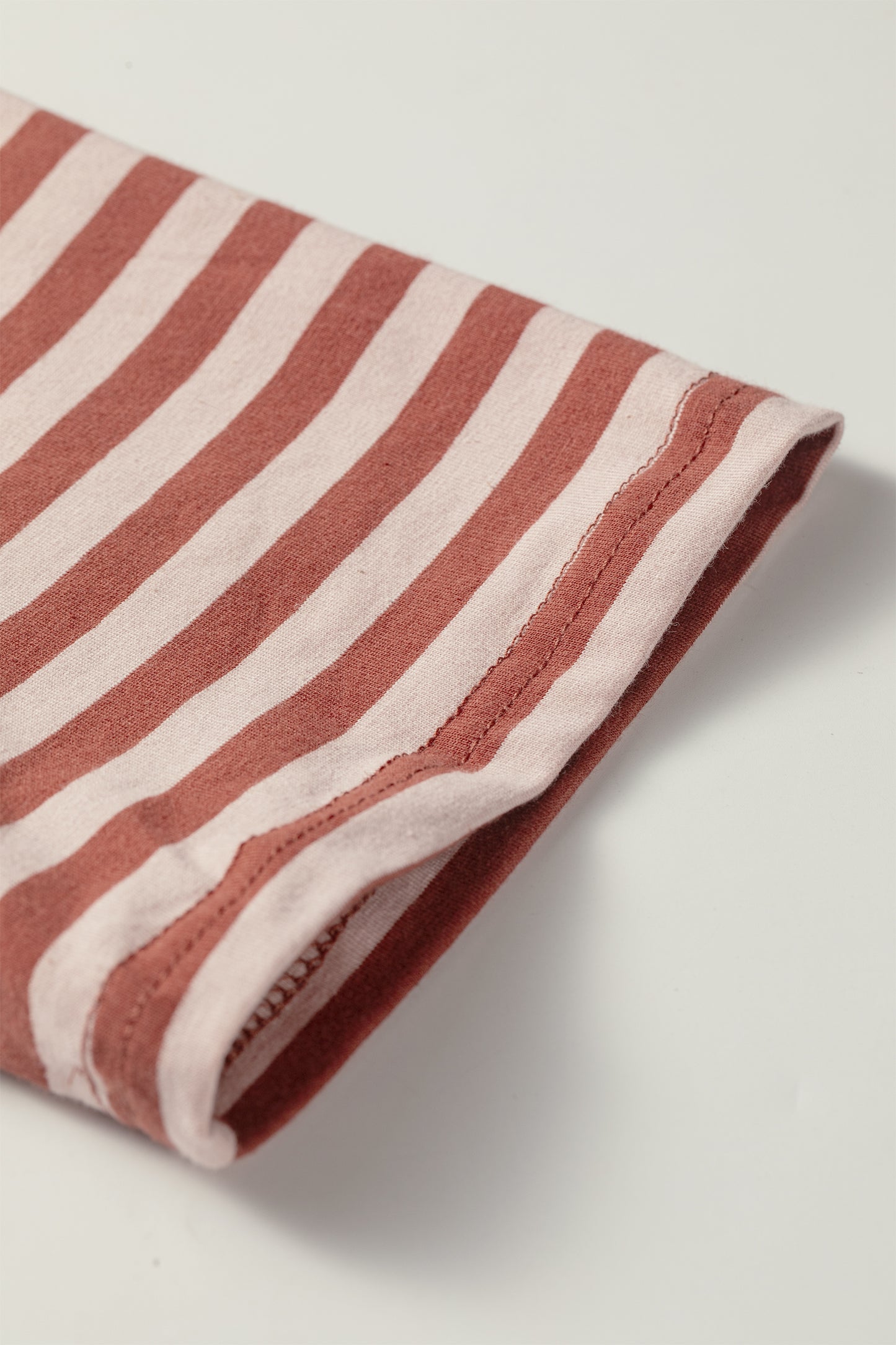 Brown Stripe Relaxed Long Sleeve Top Contrast Elastic Waistband Short Set