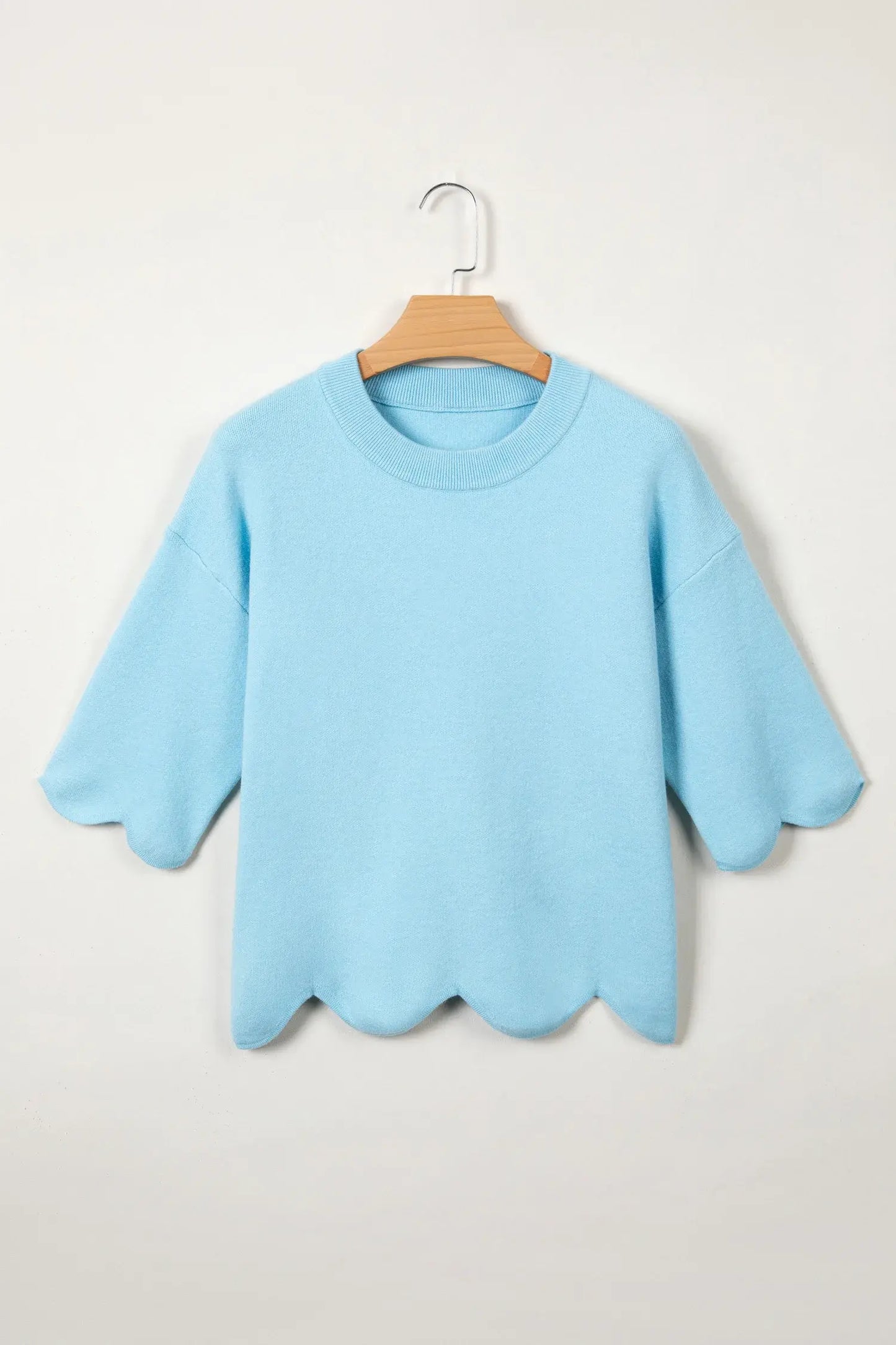 Myosotis Scalloped Hem 3/4 Sleeve Sweater Top