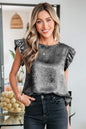 Gold Metallic Round Neck Ruffle Trim Sleeveless Top - Sweet Fashion Wholesale