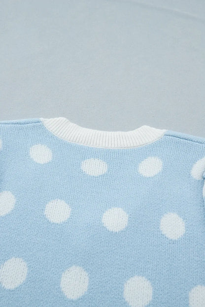 Pink Polka Dot Puff Short Sleeve Sweater Top - Sweet Fashion Wholesale