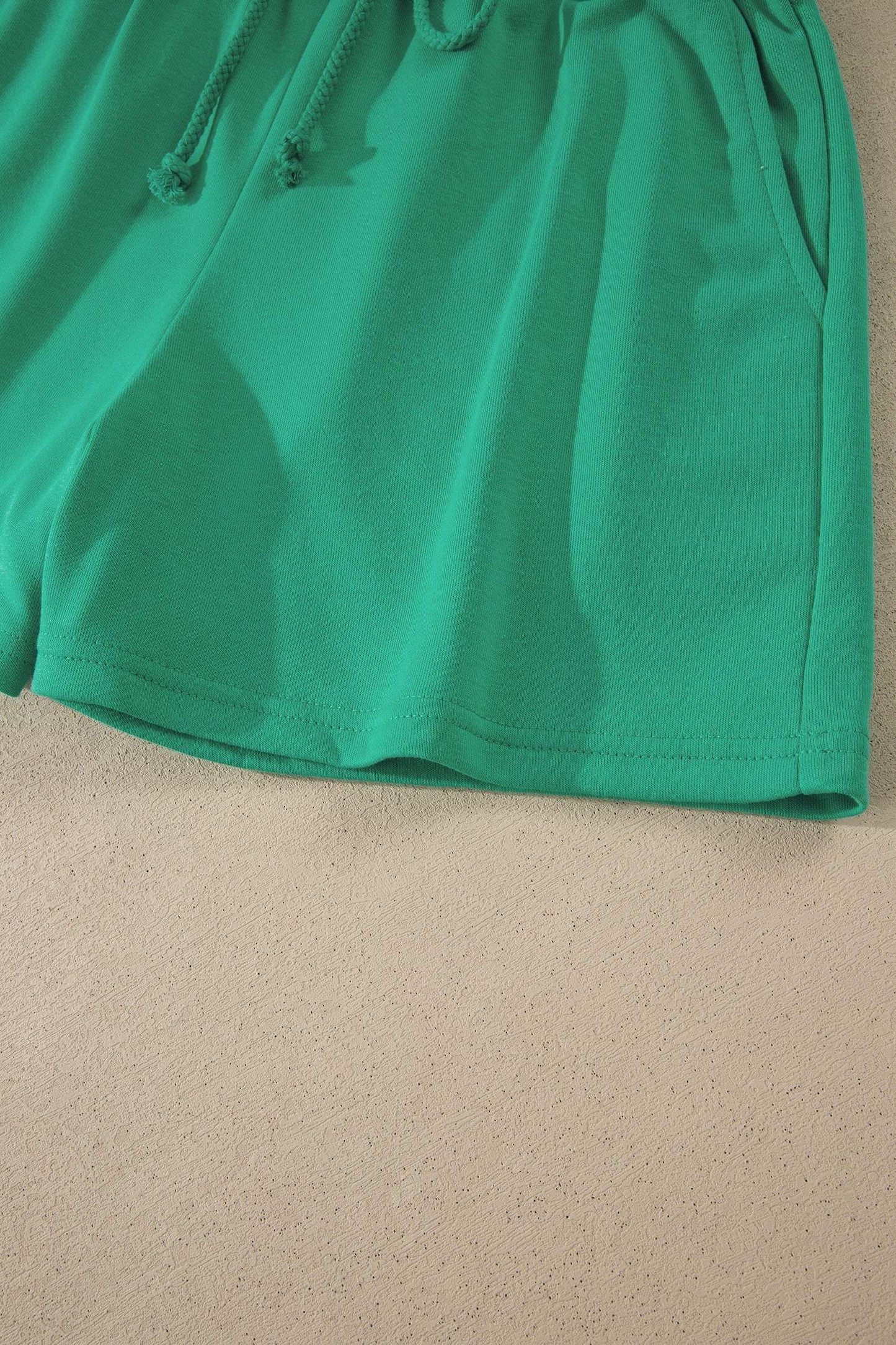 Mist Blue Solid Color Loose Tee Drawstring Shorts 2pcs Outfit