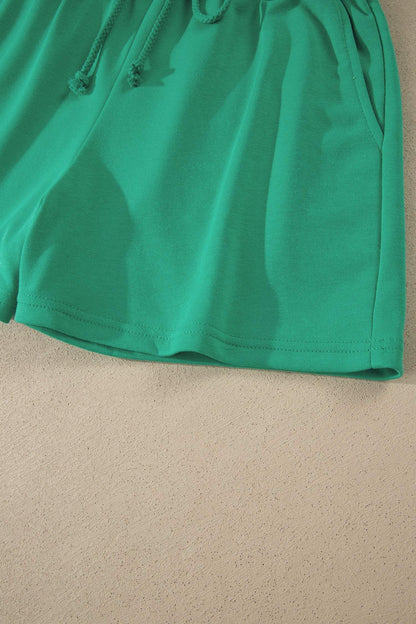 Mist Blue Solid Color Loose Tee Drawstring Shorts 2pcs Outfit