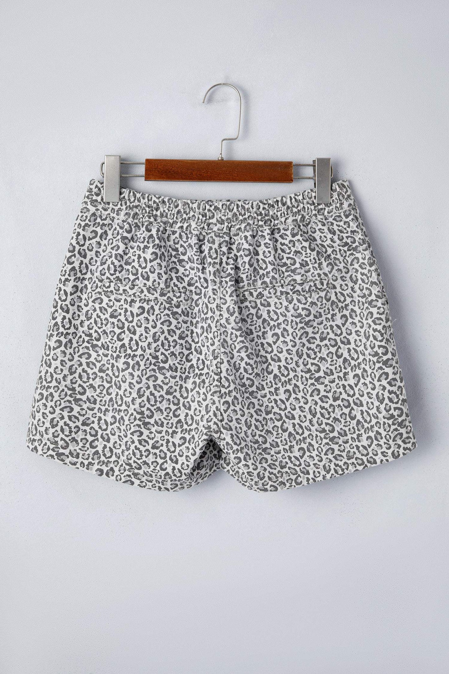 Gray Leopard Print Wrap Front Denim Shorts