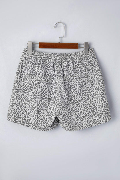 Gray Leopard Print Wrap Front Denim Shorts
