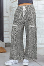 Khaki Animal Print Wide Leg Terry Knit Pants - Sweet Fashion Wholesale