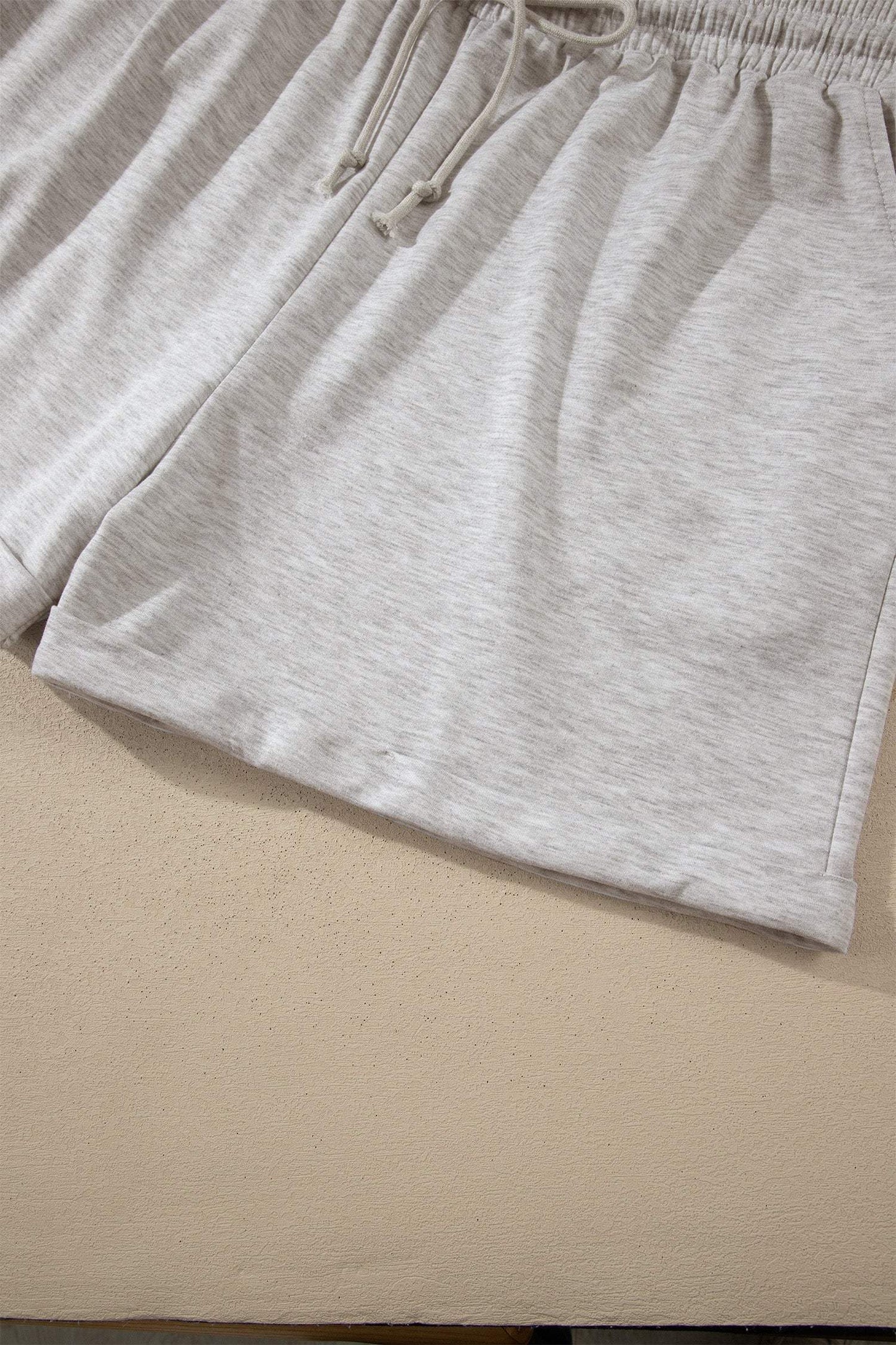 Light Grey Plus Size Solid V-Neck Short Sleeve Elastic Waist Two-Piece Set
