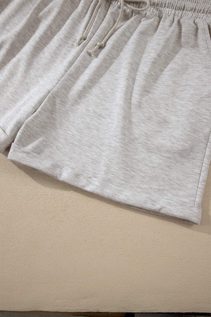 Light Grey Plus Size Solid V-Neck Short Sleeve Elastic Waist Two-Piece Set