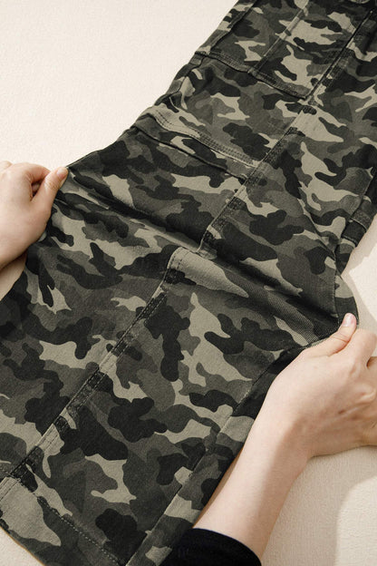 Green Camouflage Print Multi Pocketed Womens Denim Pants
