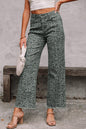 Gray Leopard Frayed Edge Wide Leg High Waist Jeans - Sweet Fashion Wholesale