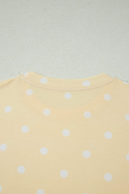 Yellow Exposed Seam Detail Polka Dot Loose Tee Drawstring Shorts Set