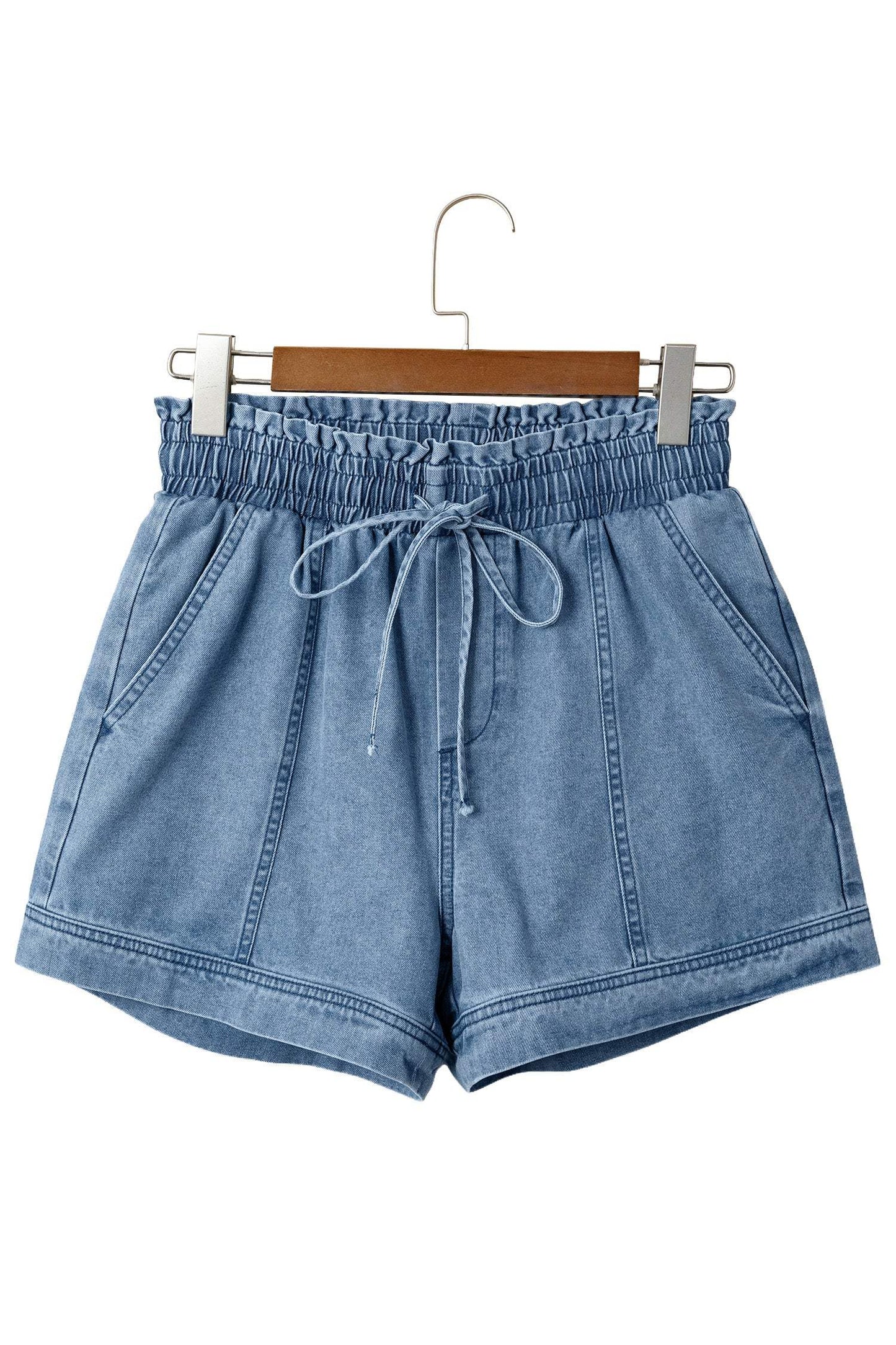 Dusk Blue Smocked Elastic Waist Denim Shorts