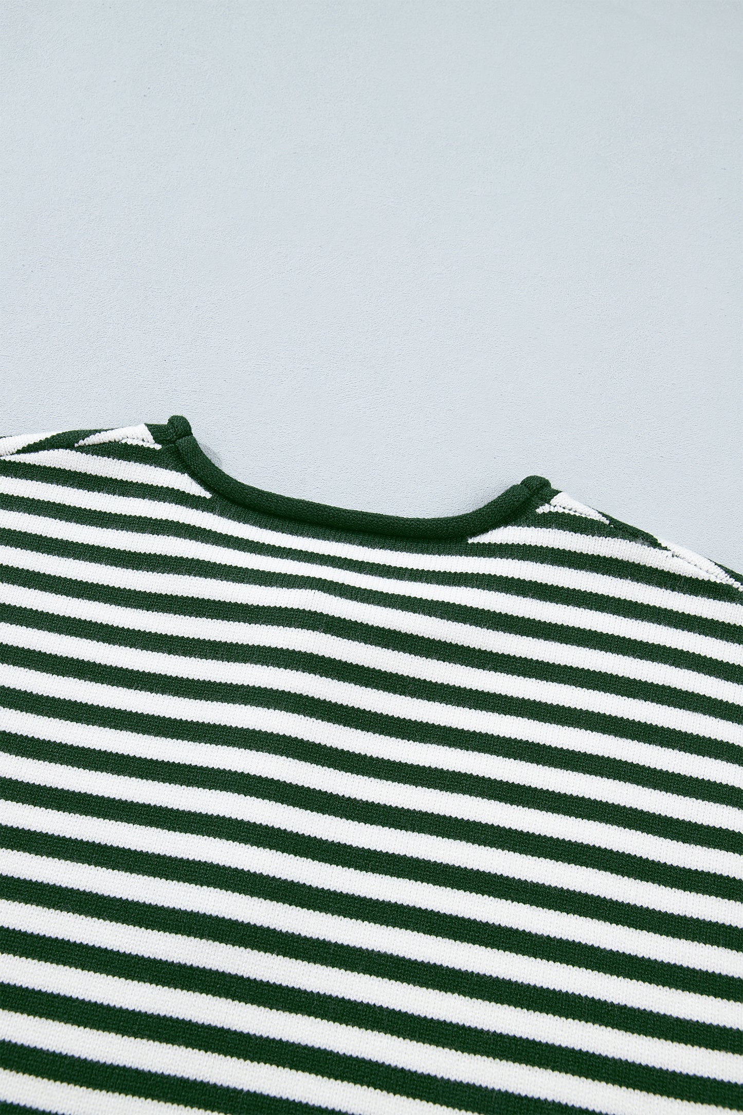 Green Stripe Striped Button Placket Drop Shoulder Long Sleeve Sweater