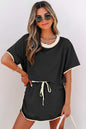 Apricot Colorblock Edge Drop Shoulder T Shirt and Skort 2Pcs Set