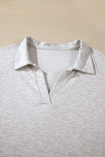 Light Grey Plus Size Solid V-Neck Short Sleeve Elastic Waist Two-Piece Set