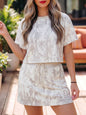 Gray Woodland Camo Print Raw Edge Cropped Top Skirt Set