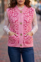 Pink Leopard Print Knit Sleeveless Regular Wash Sweater Vest