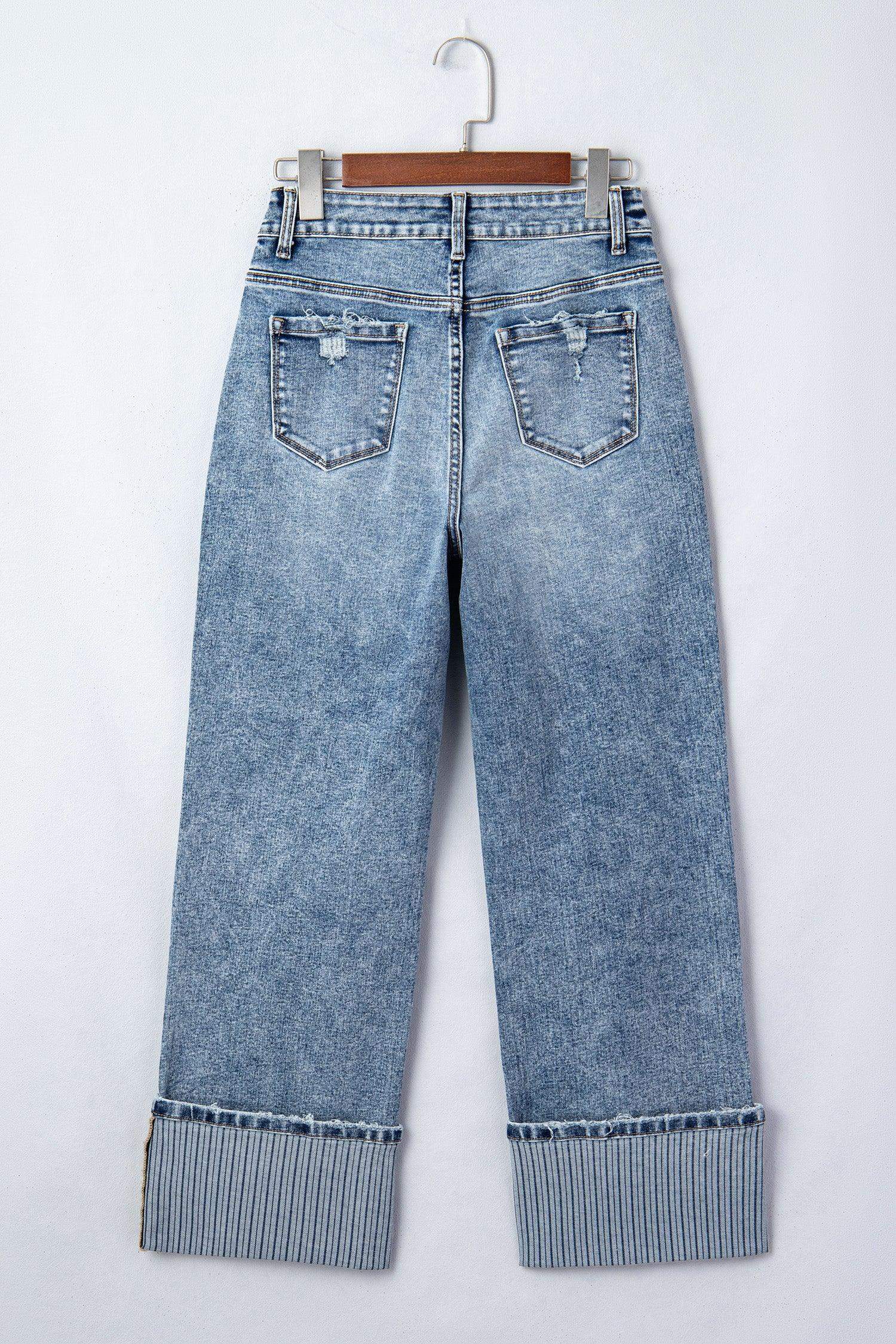 Ashleigh Blue Cuffed Straight Loose Jeans - Sweet Fashion Wholesale