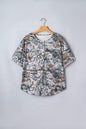 Gray Abstract Woodland Print Tunic Henley T Shirt